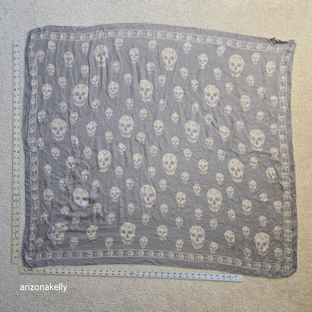 Alexander McQueen Silk Skull Scarf Light Grey